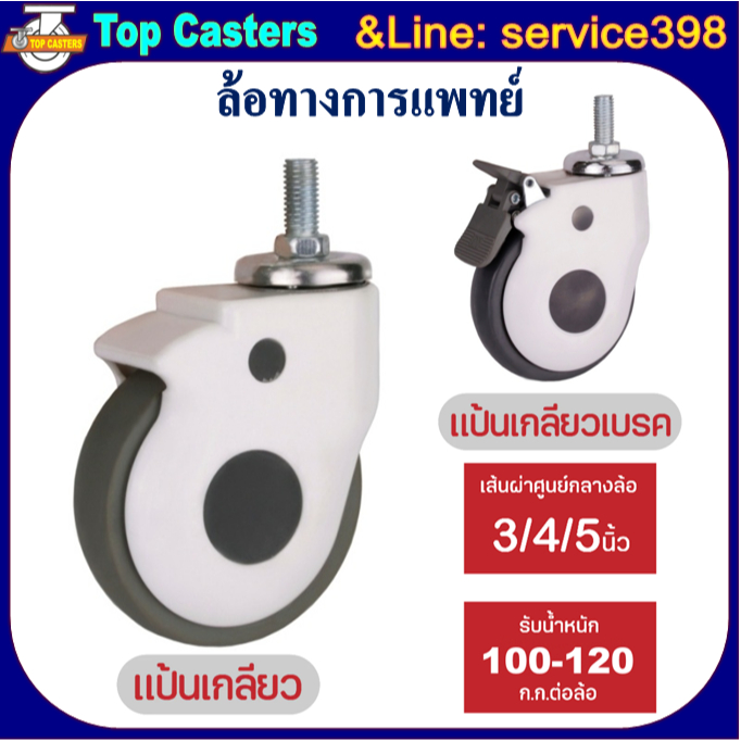 32-TPR ล้อทางการแพทย์ ล้อเตียงผู้ป่วย แป้นเกลีย 3/4/5นิ้ว (มีเบรค/ไม่มีเบรค) ล้อTPR ล้ออุปกรณ์การแพท