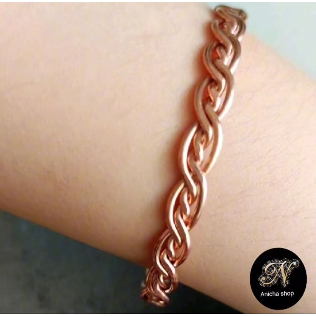 กำไลทองแดง(Lakhovsky coil)ลายถัก4เส้นผลิตจากลวดทองแดงแท้YAZAKIมีขนาดให้เลือกสวมใส่ได้ทั้งชาย-หญิง
