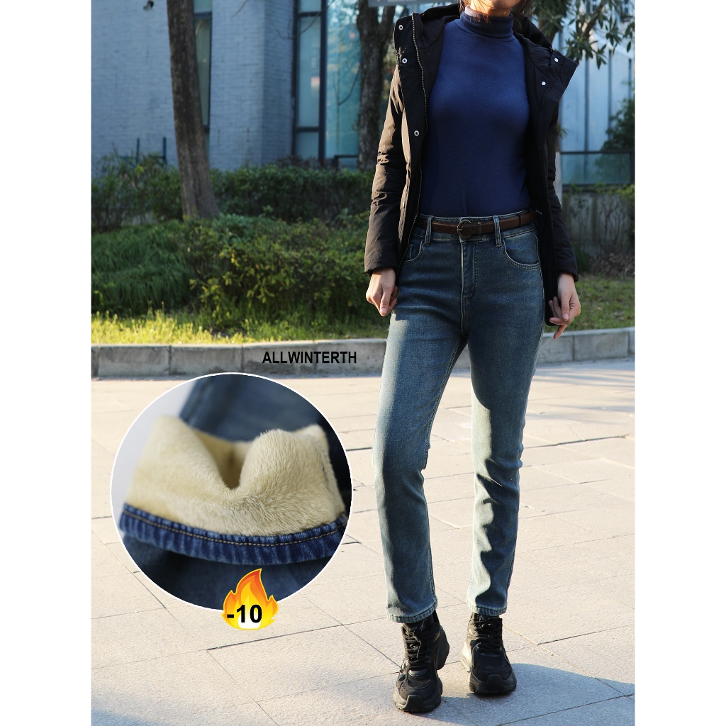 กางเกงยีนส์บุขนกันหนาวทรงสลิม Slim Straight Wool Jeans SL001