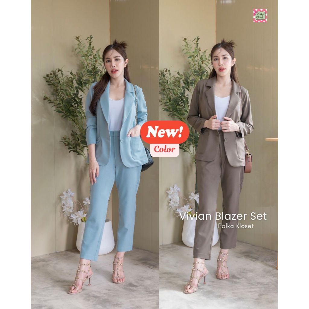 Vivian Blazer Set ชุด 2 ชิ้น (เสื้อสูท+กางเกง) ผ้านุ่มสปริงตัวสวย ใส่สบาย ไม่หนาไม่มีซับในนะคะ งานเนี๊ยบเอวสูงหุ่นดี