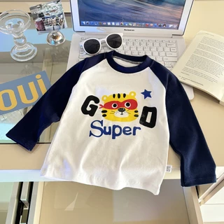 เสื้อแขนยาวเด็ก เสื้อแฟชั่นเด็ก สไตล์เกาหลี สีทูโทน ลายการ์ตูนน่ารัก พร้อมส่ง