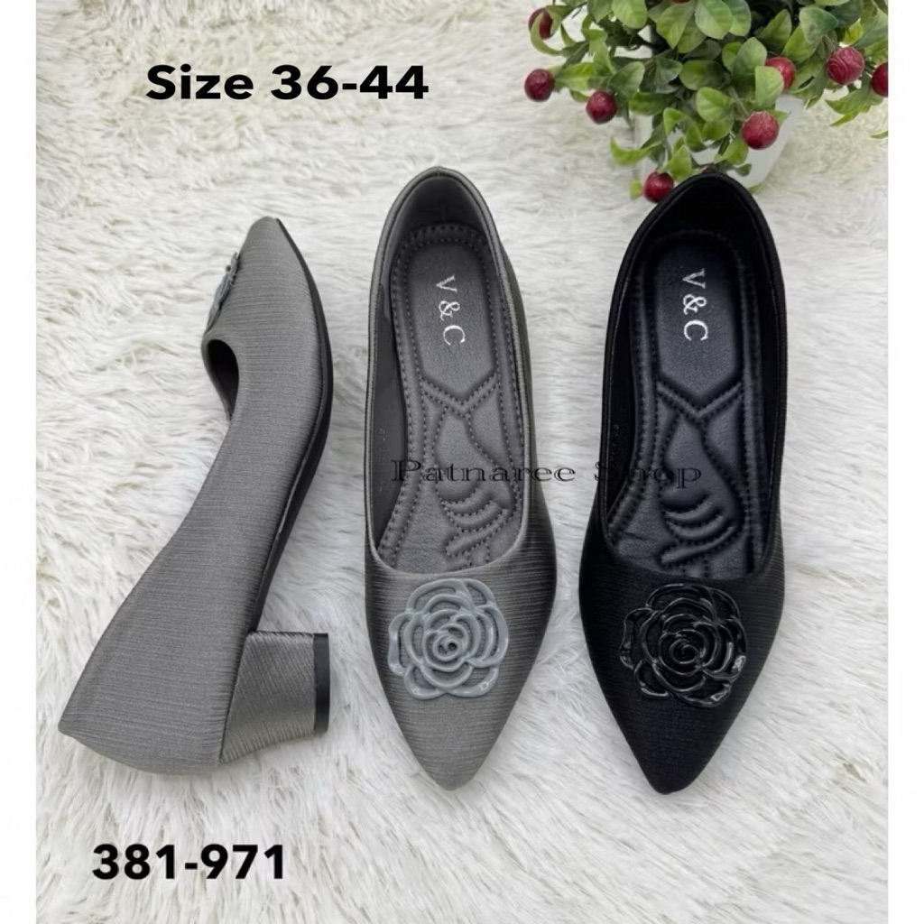 ⭐️พร้อมส่ง⭐️รองเท้าคัชชู รุ่น 381-971 ผ้าซาติน หนังนิ่ม ส้นสูง 1.5 นิ้ว ปลายแหลม Size 36-44