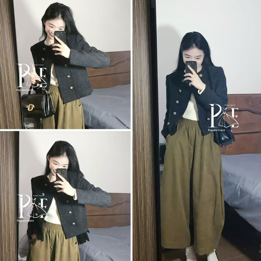 พร้อมส่ง เสื้อทวิต แขนยาว รุ่นกระเป๋าหน้า 2 ข้าง ทรงลูกคุณมาก ดีไซน์กระดุมหรูหราสุดๆ (มีซับใน) ผ้าใส่สบาย ไม่คัน