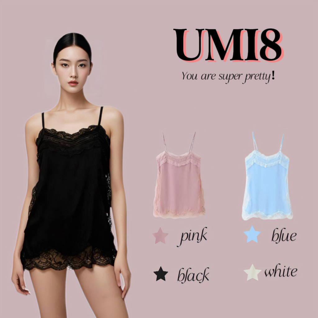 UMI8💝【ในสต็อก】💝เสื้อกล้ามผ่าข้างลูกไม้สไตล์ยุโรปและอเมริกาแฟชั่นสไตล์ใหม่เรียบง่ายเซ็กซี่