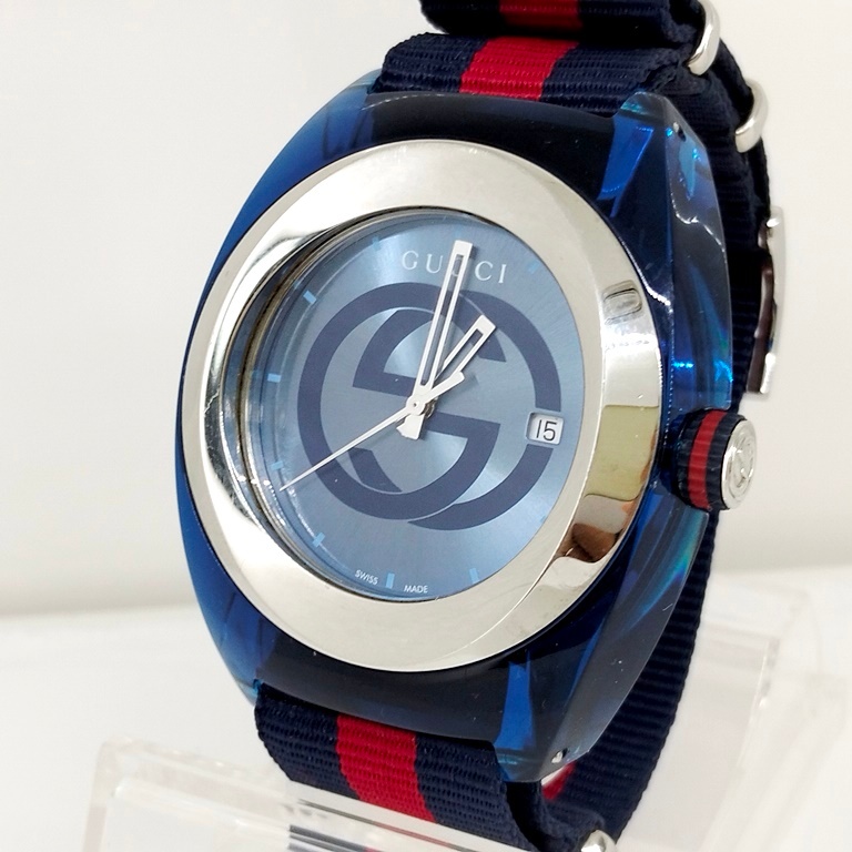 นาฬิกา Gucci SYNC 137.1 สีน้ำเงิน ของแท้ มือสอง มีรอยบ้าง นาฬิกา Gucci สำหรับผู้ชาย ราคา ok เลย ครับ