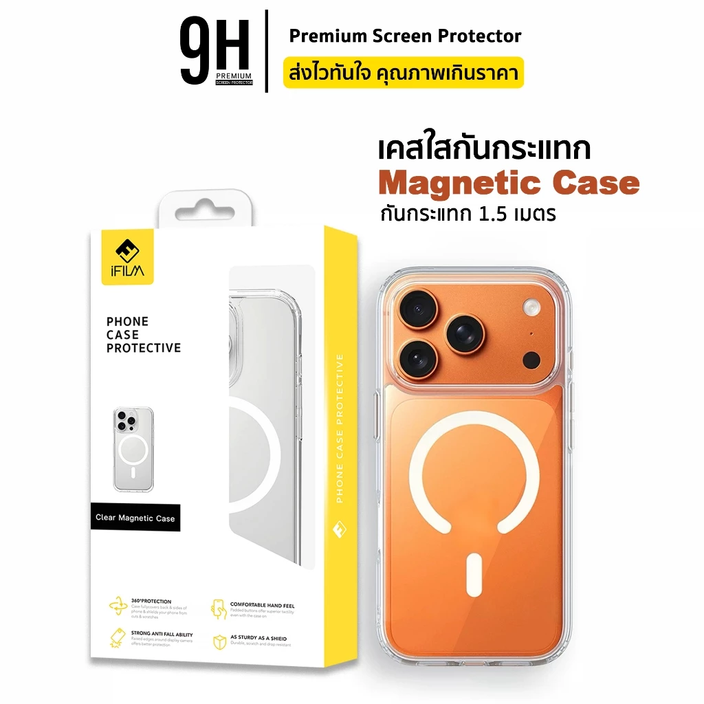 🔥 iFILM เคสใส กันกระแทก Magnetic Case For iPhone 17promax 17pro 17 air 16promax 16 15 promax 14 13 ปกป้องการชน แม่เหล็ก