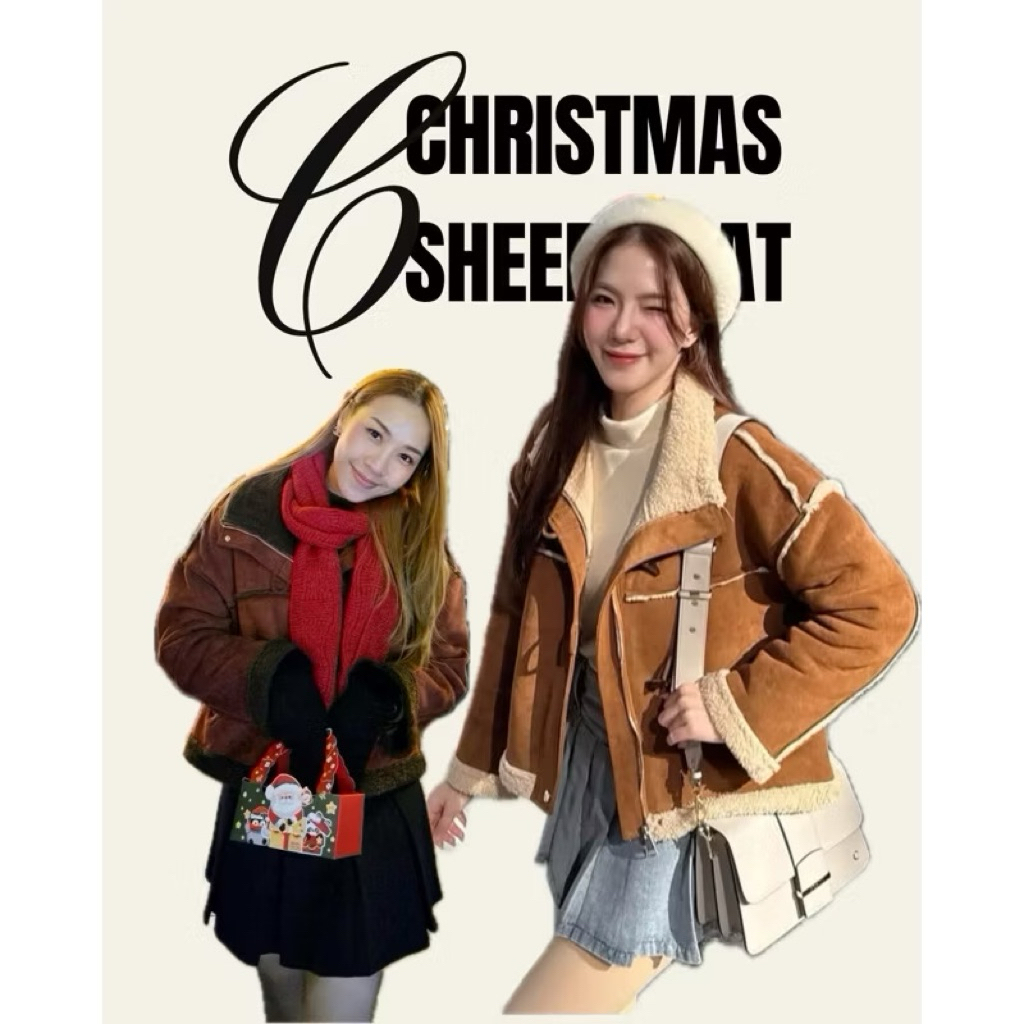 New❤️ แบรนด์ visa coat C53 Christmas sheep coat (เสื้อโค้ทบุขนแกะ)
