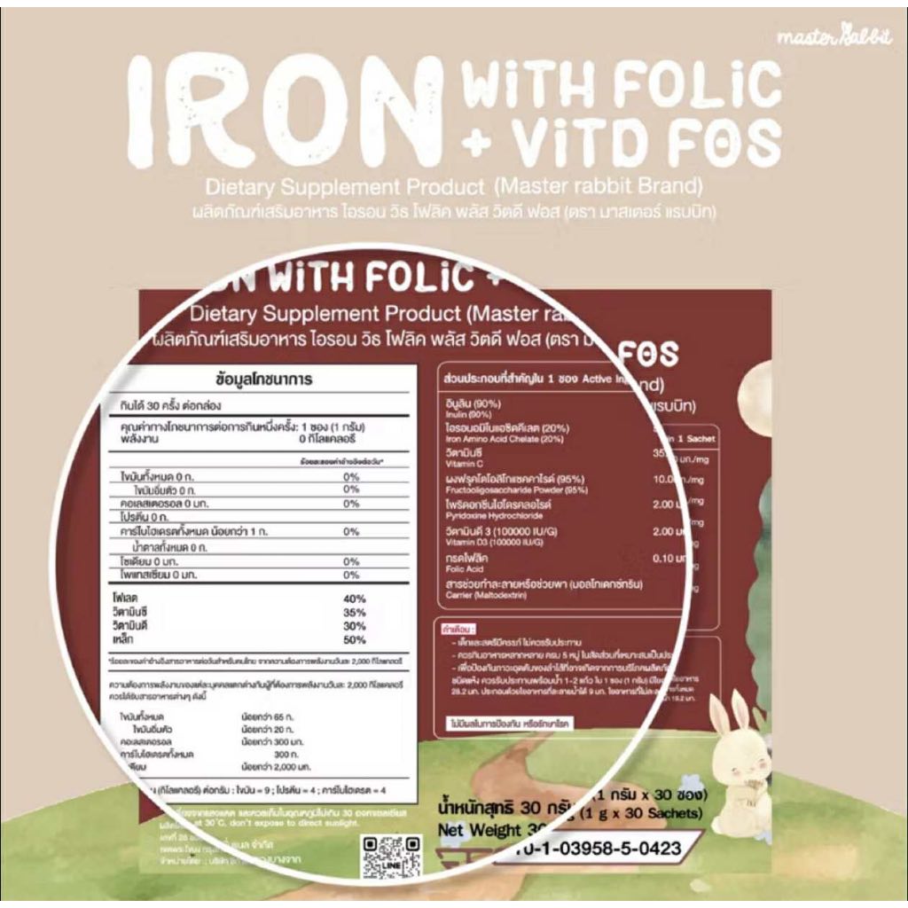 (ส่งด่วน/ส่งทันที🔥) (Live โค้ดโหด) ธาตุเหล็ก โฟลิกพลัส วิตดี Master Rabbit Iron Folic+Vit D มาสเตอร์แรบบิท ไอรอน โฟลิค - รูปที่ 2