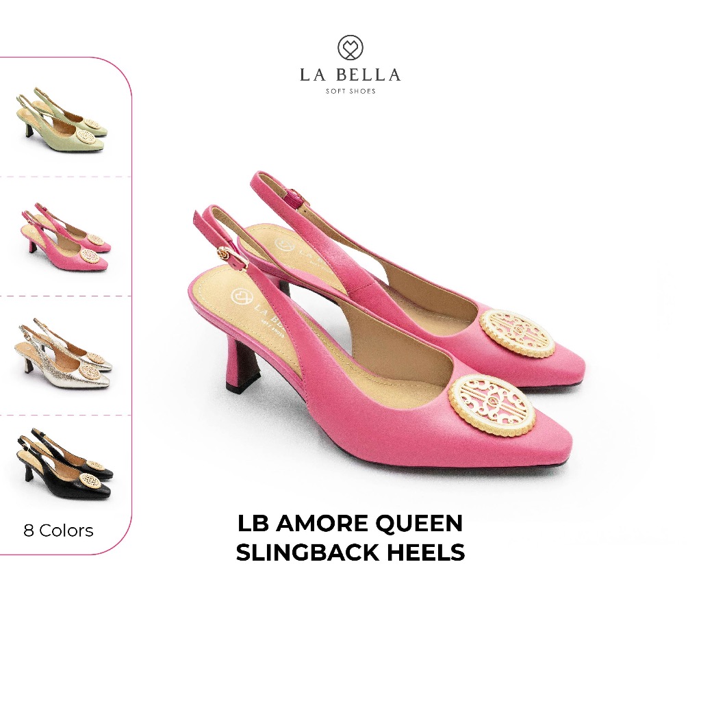 LA BELLA  รองเท้าคัชชูส้นสูงหนังแกะ รุ่น LB AMORE QUEEN  SLINGBACK HEELS - COLORFUL