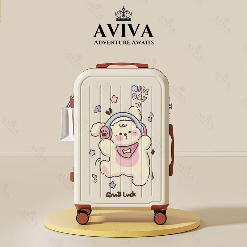 AVIVA กระเป๋าเดินทางลายปั๊ม 20/24 นิ้ว ความจุใหญ่ แข็งแรง ทนทาน ล้อลาก 360° วัสดุ ABS+PC พร้อมตะขอด้านข้าง สำหรับ 1-2 คน