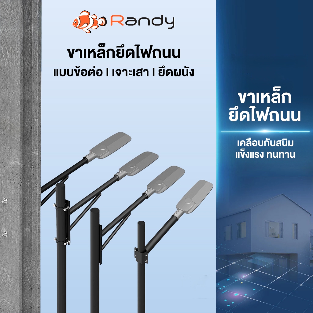 RANDY ขาไฟถนน AC220V 4 แบบ: TYPE-A/B/C & 50CM | 1M&50CM | ปลาย 5.8ซม. | ติดเสา/รัดเสา/ผนัง |