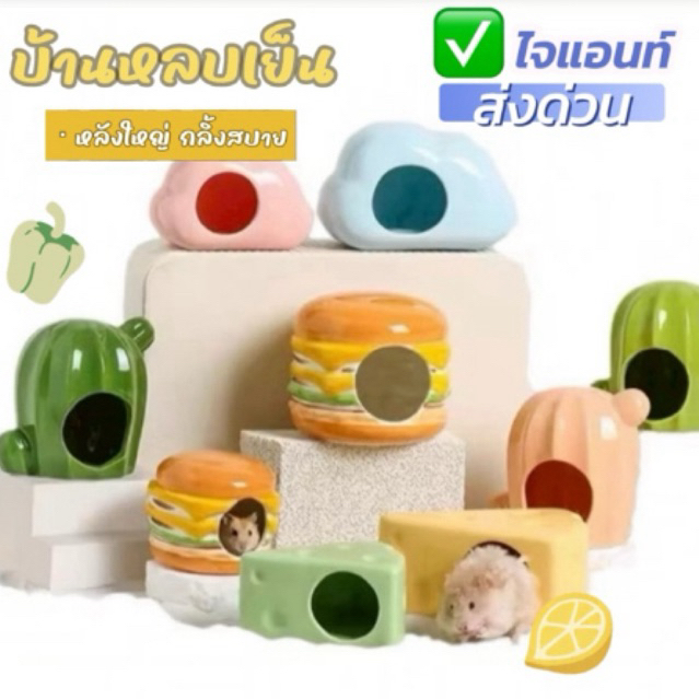 บ้านหลบเย็น ใหญ่มาก ไจแอนท์นอนได้ แฮมสเตอร์ บ้านเซรามิก บ้านหลบลายน่ารัก ☁️💙🍔