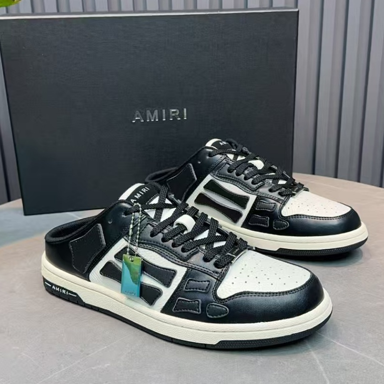 AMIRI Low Upper Strappy รองเท้าแตะผู้ชาย/ผู้หญิงสีดำและสีขาว