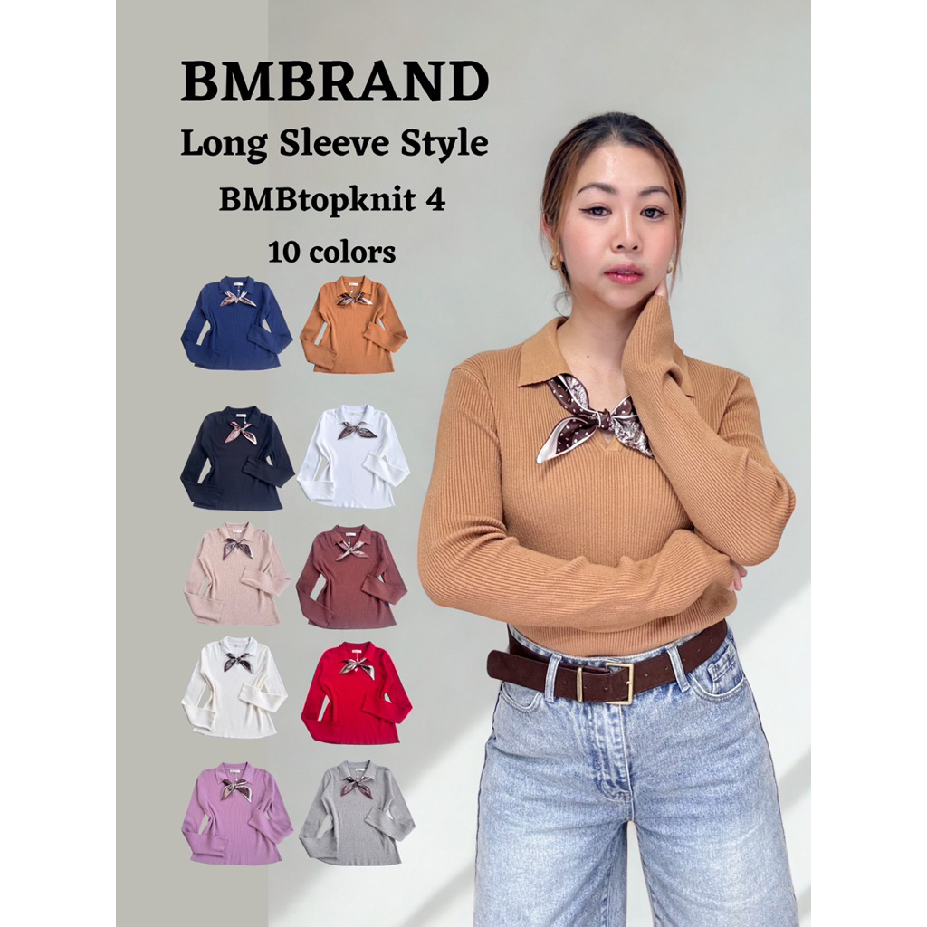 BMB BRAND top4(Free Size) - BMB Knit long sleeve  ไหมพรมแขนยาวคอโปโล แถมผ้าพันคอ งานถัก นิ่มสบาย 10 
