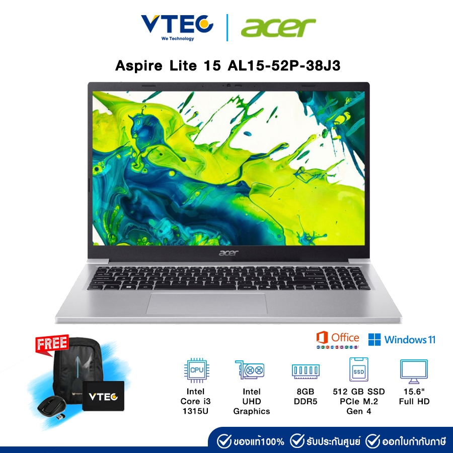 Acer Aspire Lite 15 AL15-52P-38J3 | i3-1315U | 8GB | UHD Graphics | 15.6" | 512GB SSD | Windows 11 +