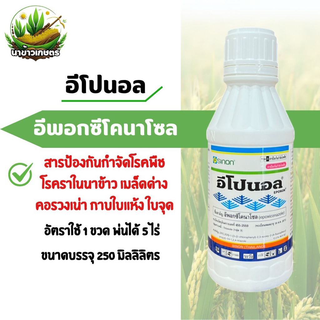 อีโปนอล อีพอกซีโคนาโซล sinon 250ซีซี กำจัดโรคราในนาข้าว เมล็ดด่าง กาบใบแห้ง ใบจุด