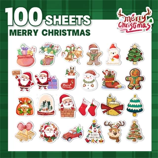 สติกเกอร์คริสต์มาส, 100 ชิ้นสติกเกอร์คริสต์มาสสำหรับเด็ก, ปาร์ตี้คริสต์มาสช่วยสติกเกอร์จำนวนมาก, ไวนิลกันน้ำซานตาคลอสสติ