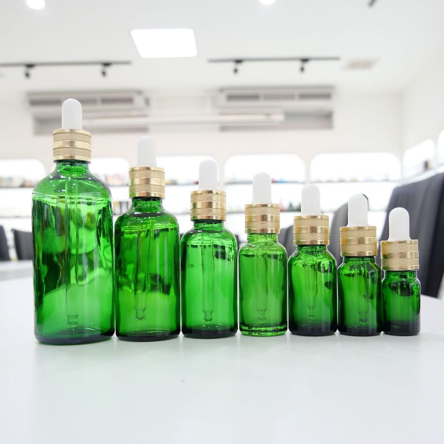 [COSS]ขวดแก้วสีเขียว YB18-G  5 -100ml ฝาดรอปเปอร์หัวบีบหยด ใส่น้ำมันหอม/เซรั่ม พร้อมส่ง ราคาถูก