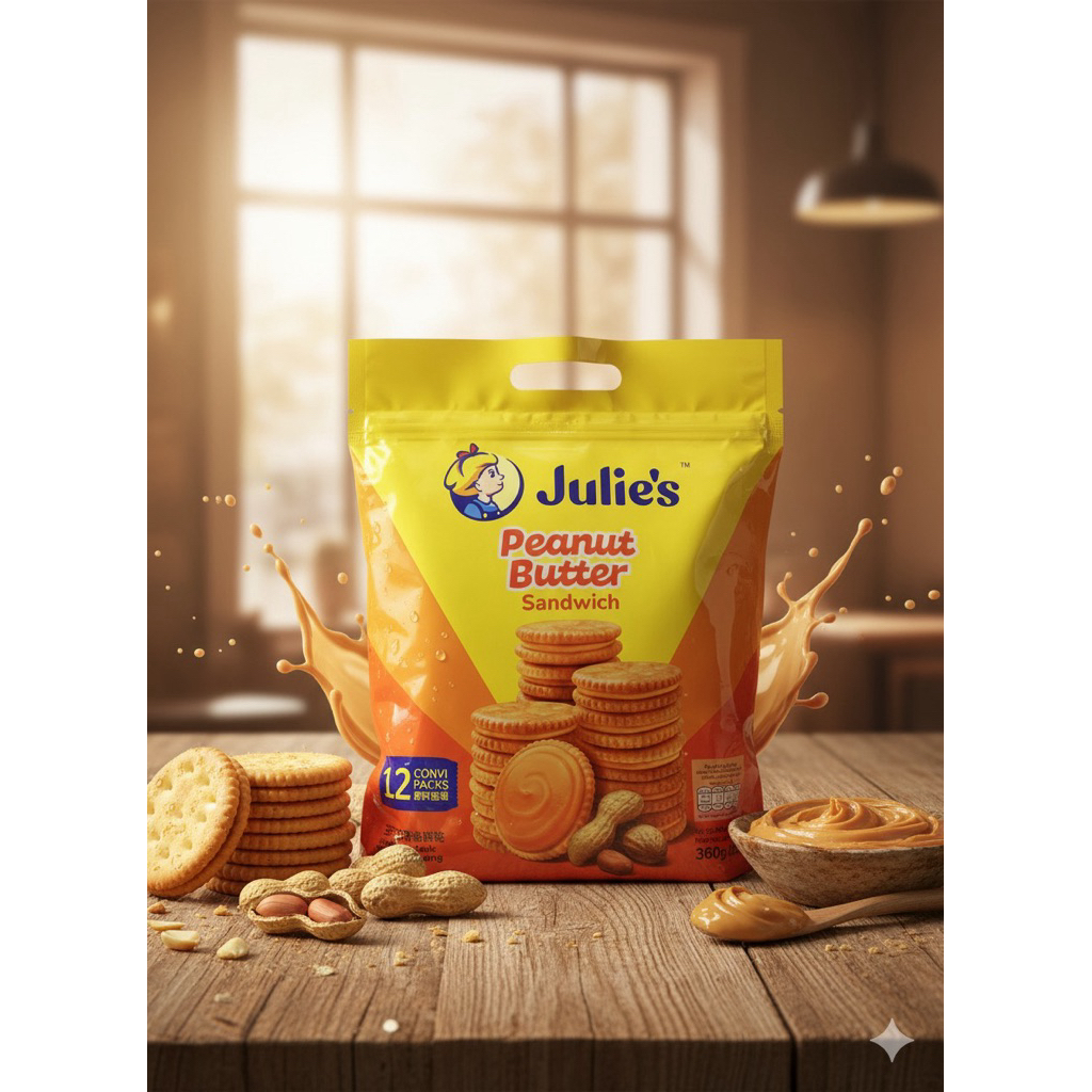 Julie’s Peanut Butter Sandwich จูลีส์ พีนัท บัตเตอร์ แซนวิช น้ำหนัก 360 ก. บรรจุ 12 ห่อ