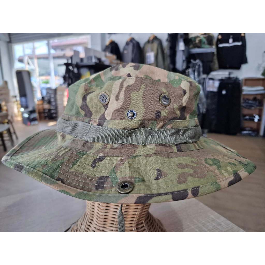 หมวกปีกทหาร Boonie Hat หมวกปีก ลายพราง สีพื้น ดำ เขียว ทราย มีสายรัดคาง ขนาดหัวไม่เกิน 60 cm