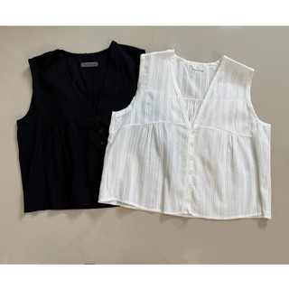 PR022 | เสื้อแขนกุดคอวี ดีเทลกระดุมหน้า🌦️🌈Parinrat Store