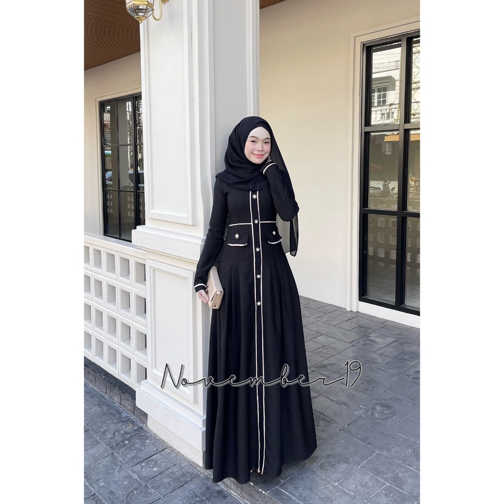 Dress ชุดอิสลาม เดรสมุสลิม รุ่นลินดา เนื้อผ้าเปเป้ มีไซส์ S M L พร้อมส่ง