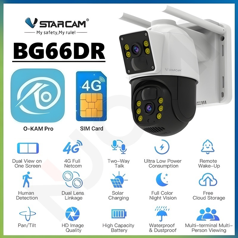 VSTARCAM BG66DR 4G LTE SIM SUPER HD 1296P 3MP x 2 เลนส์กล้อง กล้องวงจรปิดใส่ซิม พร้อมแผงโซล่าเซลล์