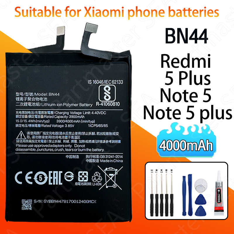 แบตเตอรี่ราคาถูก Redmi 5 Plus/ NOTE5 / Note5 plus Phone Battery BN44 4000mAh พร้อมเครื่องมือ กาว แบต คุณภาพดี ประกัน1ปี