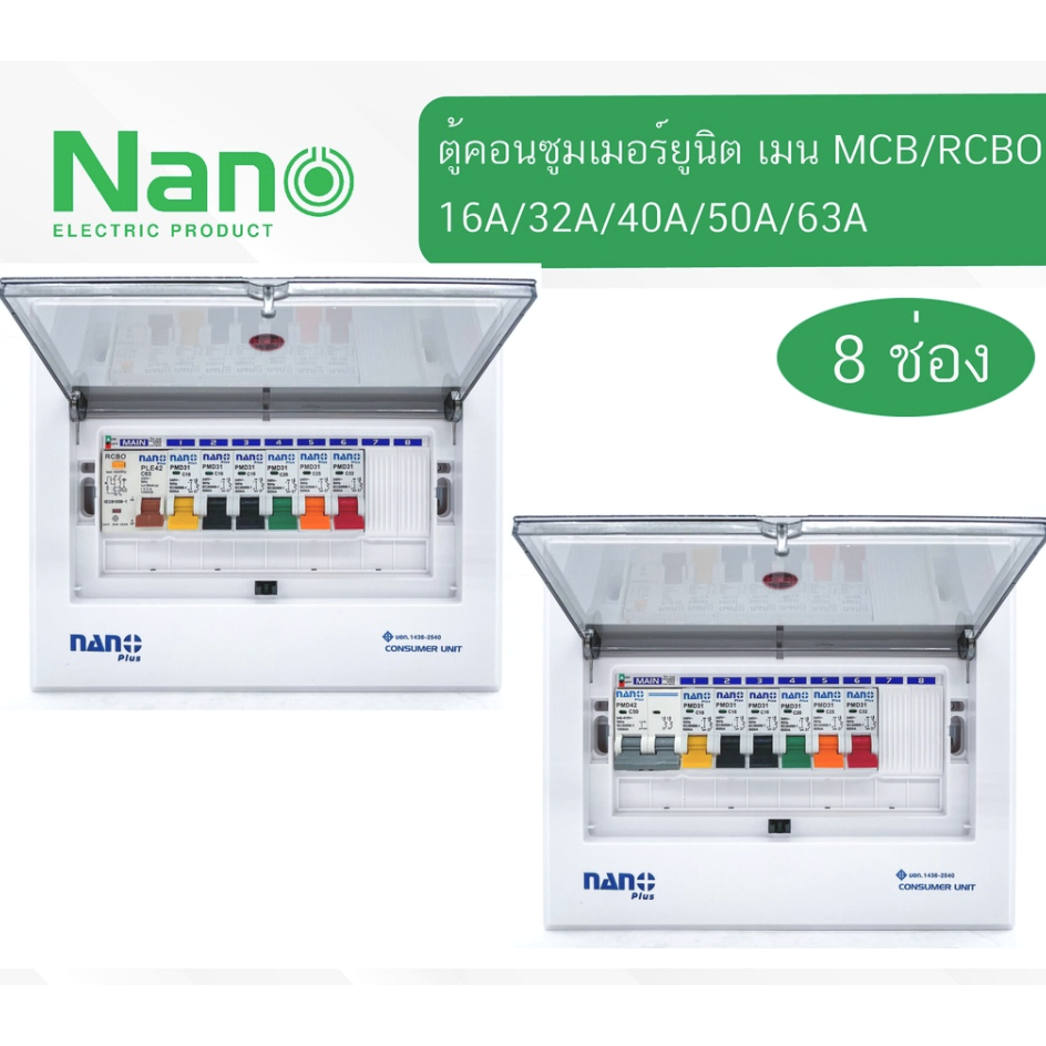 เมนกันดูด 63A ตู้คอนซูมเมอร์ NANO Plus 8 ช่อง ตู้ควบคุมไฟ ตู้โหลดกันดูด NNP