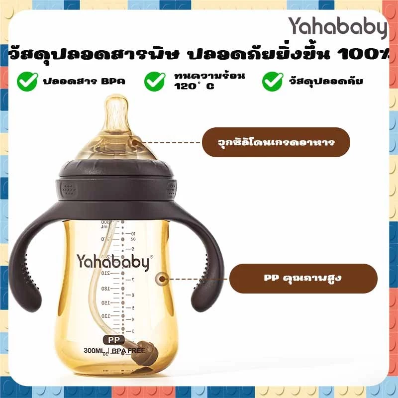 YAHABABY ขวดนม PP ขวดนม 3 ระยะ ปลอด BPA ปลอดภัย ทนทานสุดๆ ขวดนมปากกว้าง ขวดนมเด็ก 10oz