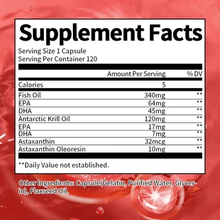 Astaxanthin แคปซูลแอสตาแซนธิน 120pcs | ปรับปรุงสุขภาพหัวใจ สมอง และดวงตา