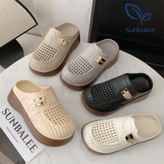 SHO-SUNG522 รองเท้าแบบสวม รองเท้าแฟชั่น สีพื้นทูโทน วัสดุยาง…