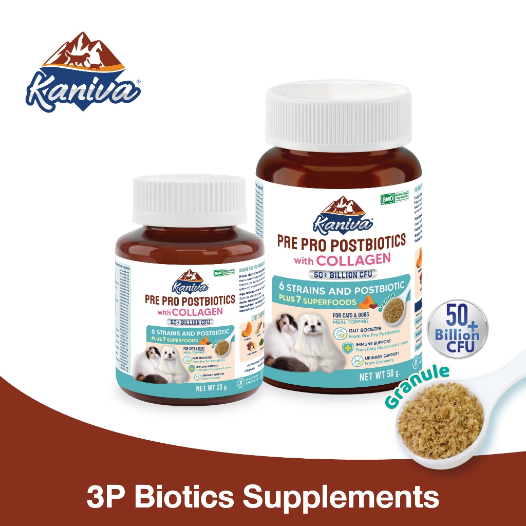 KANIVA PRE PRO POSTBIOTICS 3P with COLLAGEN อาหารเสริมดูแลลำไส้และภูมิคุ้มกัน แบบแกรนูลสำหรับสุนัขและแมว
