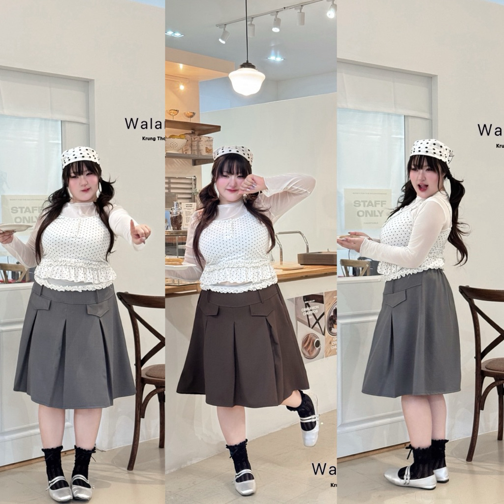 (WR) กระโปรง น้องเรียบร้อย น่ารัก หวานๆ เก๋ๆ เสื้อผ้าสาวอวบอ้วน พลัสไซส์ ไซส์ใหญ่