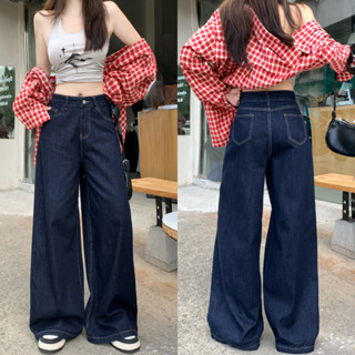กางเกงยีนส์ขากว้างสไตล์อเมริกัน กางเกงยีนส์ผู้หญิงสีน้ำเงินเ…