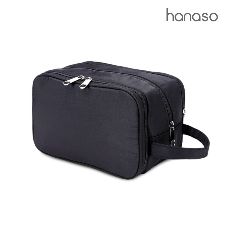 Hanaso กระเป๋าอาบน้ำสีดำ กระเป๋าจัดระเบียบเดินทาง toiletry bag สำหรับออกค่าย มีหลายช่อง เป็นสัดส่วน