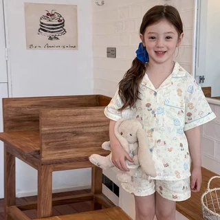 BB139 ชุดนอนลูกสาว ลายการ์ตูนน่ารัก สดใส ขาสั้นขายาว มีกระเป๋าตรงหน้าอก ผ้านิ่ม นอนหลับสบาย