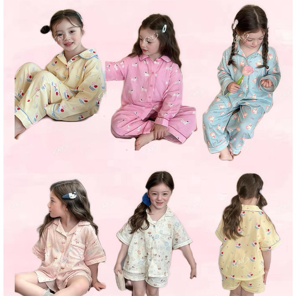 BB139 ชุดนอนลูกสาว ลายการ์ตูนน่ารัก สดใส ขาสั้นขายาว มีกระเป๋าตรงหน้าอก ผ้านิ่ม นอนหลับสบาย