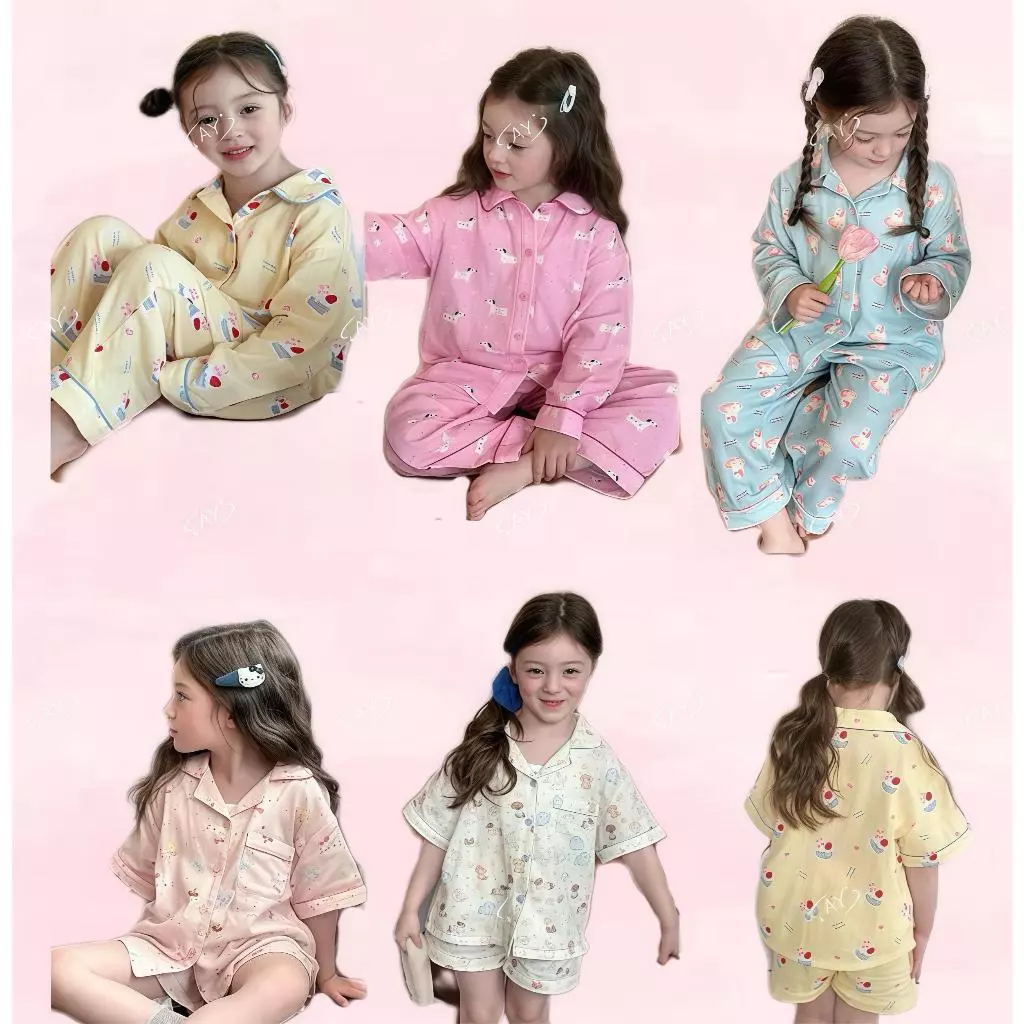 BB139 ชุดนอนลูกสาว ลายการ์ตูนน่ารัก สดใส ขาสั้นขายาว มีกระเป๋าตรงหน้าอก ผ้านิ่ม นอนหลับสบาย