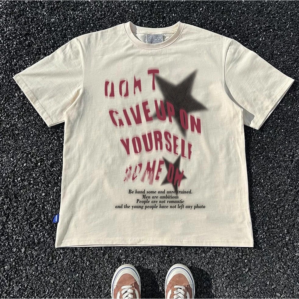 STREET Style T-shirt Oversize Pentagram Letter | Kaos Wanita Cream | Kaos pria dan wanita |100% cotton