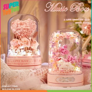 ตัวต่อดอกไม้ กล่องดนตรี หมุนได้ มีเพลง มีไฟ DIY ของขวัญวันเกิด ของขวัญวันวาเลนไทน์