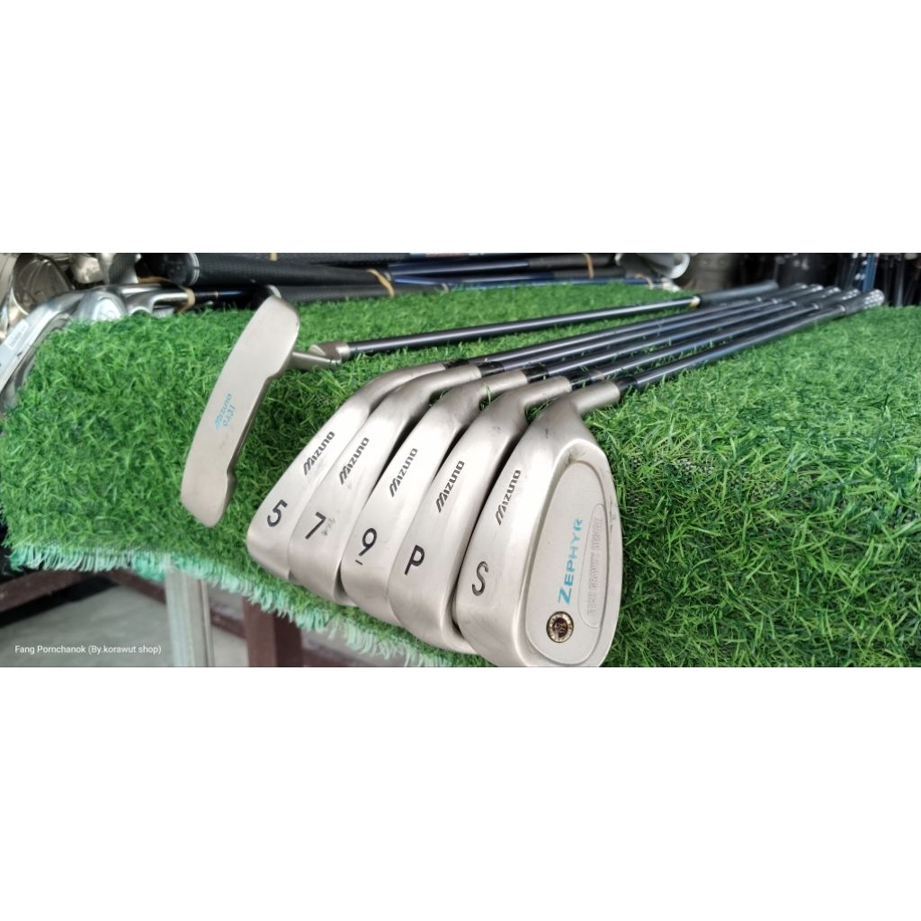 ไม้กอล์ฟมือสอง ชุดเหล็กเลดี้+พัตเตอร์ MIZUNO Zephyr, มีเหล็ก 5-7-9-P-S-Putter , ก้านกราไฟต์ FLEX-L