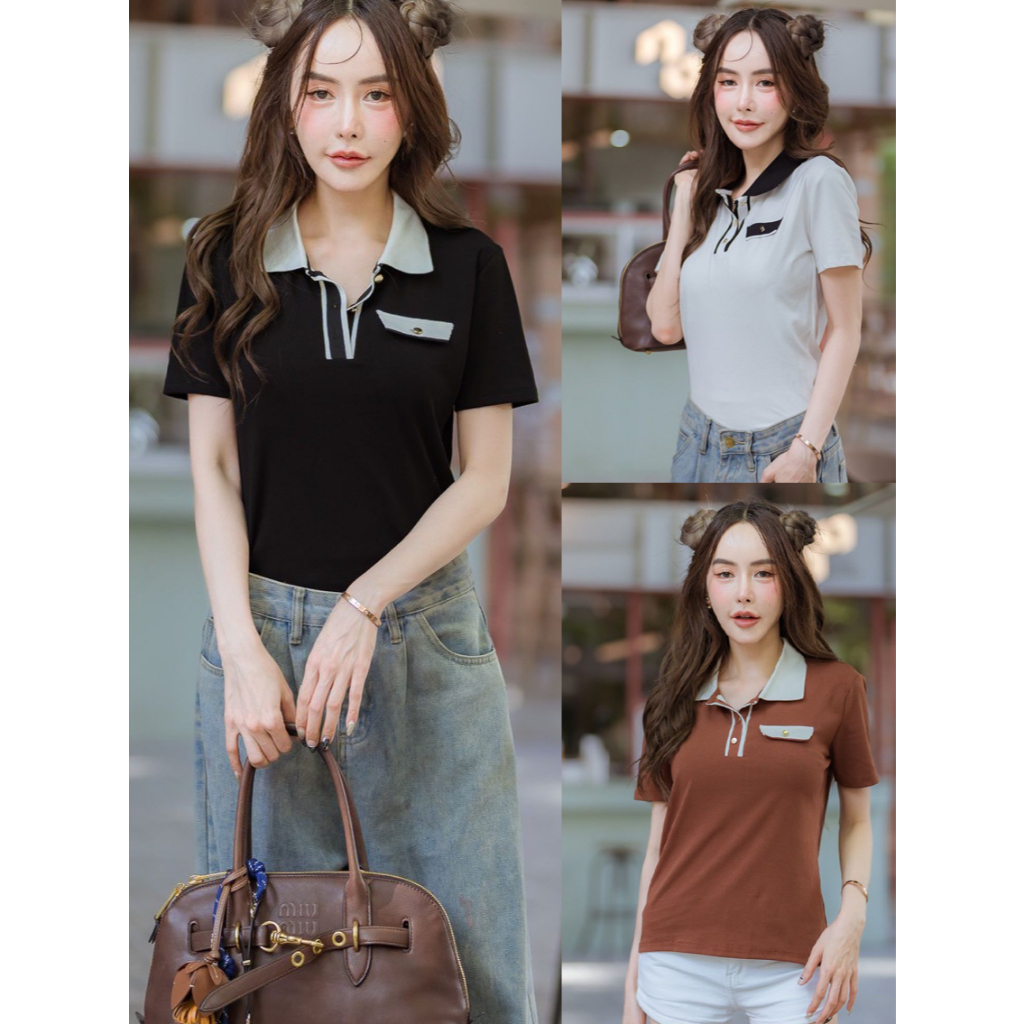 Aphi เสื้อโปโล มิกิ แมทง่าย เข้ารูปมีกระเป๋า 3 สี A005