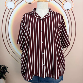 Goodly. เสื้อเชิ๊ตลายริ้ว แขนสั้น ไซส์ใหญ่56“/62”