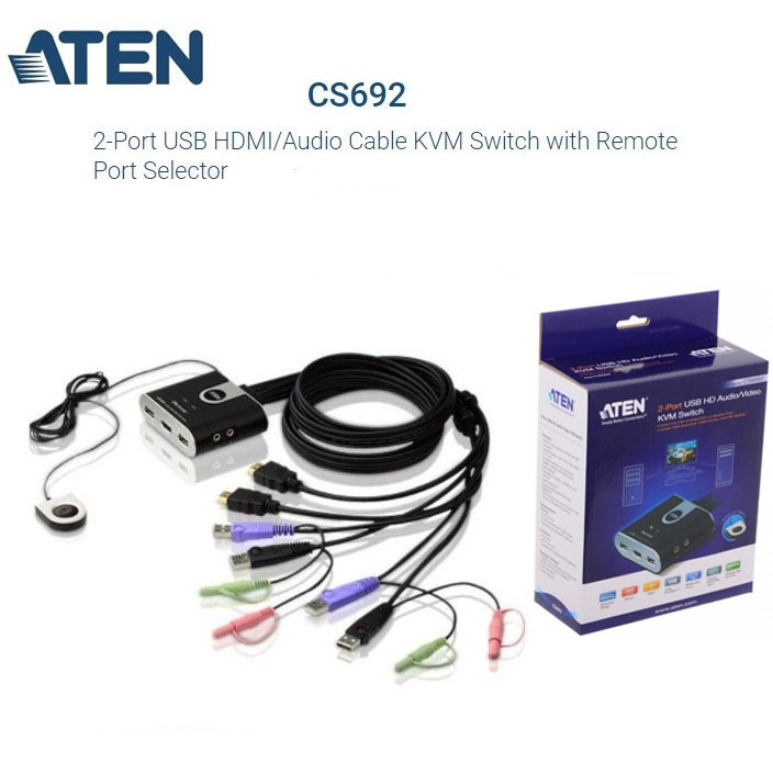 ATEN CS692 HDMI KVM 2-Port USB HDMI/Audio Cable KVM Switch with Remote