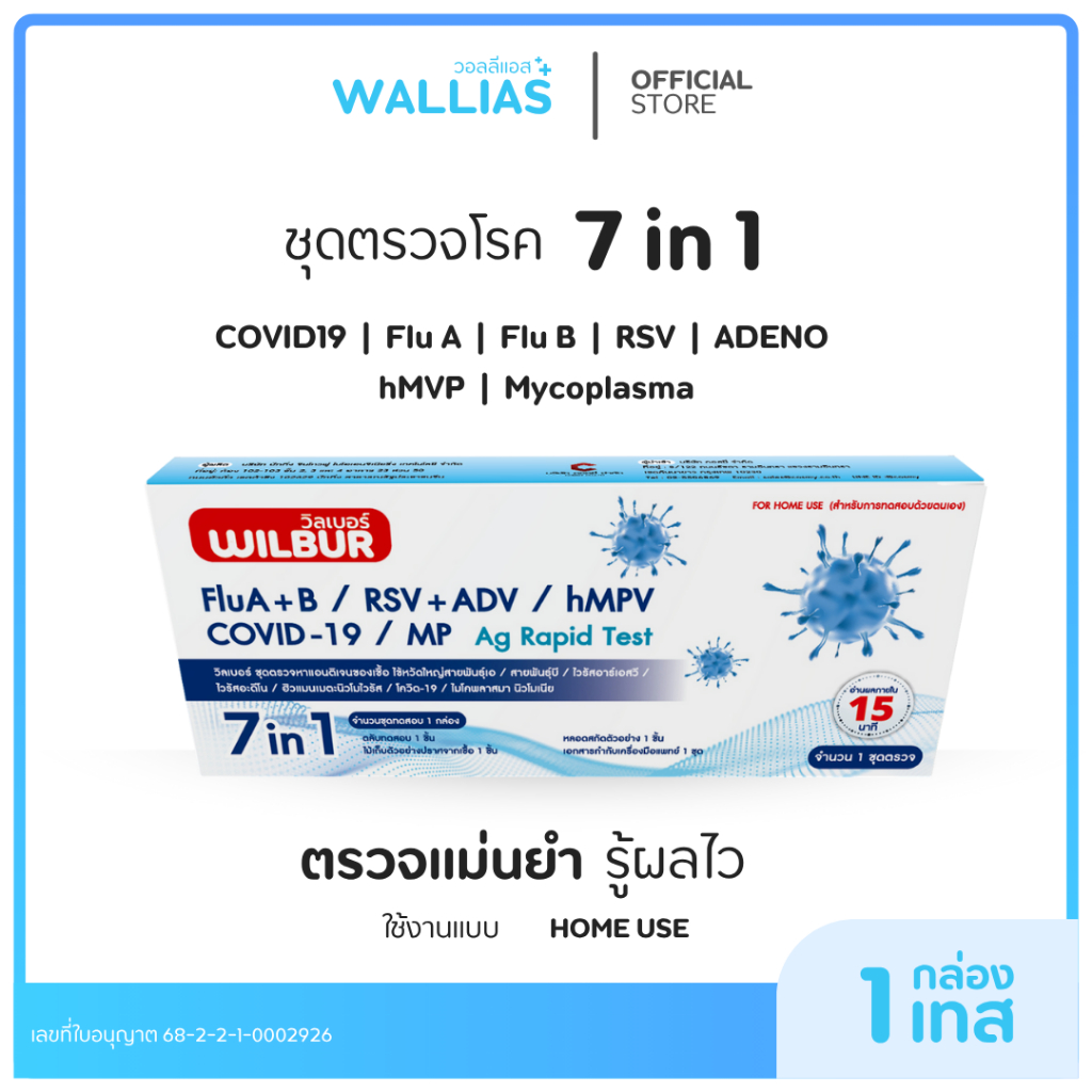 【ชุดตรวจ 7 โรค】ชุดตรวจหาเชื้อไวรัส 7สายพันธุ์ WILBUR 7in1 Covid-19 ไข้หวัดใหญ่ fiu A+B hMPV RSV ตรวจ