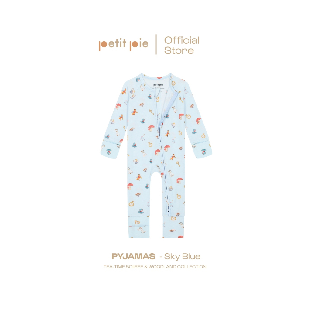 Petit Pie Zip Sleepsuit - Sky Blue ชุดนอนเด็กแรกเกิด ผ้าใยไผ่ธรรมชาติ อ่อนโยนต่อผิว ผ้าโปร่งเย็นสบาย รับรองโดย OKEO-TEX