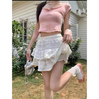ส่งไวจากไทย กระโปรงลูกไม้ระบาย2ชั้น เซ็กซี่กระโปรงสั้น มีซับในกางเก เซ็กซี่กระโปรงสั้น🎀YOUMI