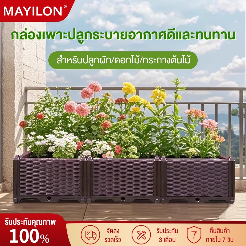 MAYILON กล่องปลูกพืชผักที่ระเบียงครัว กระถางปลูกผักสวนครัวขนาดเล็ก กระถางต้นไม้หวายเทียม PP เรซินเป็นมิตรต่อสิ่งแวดล้อม
