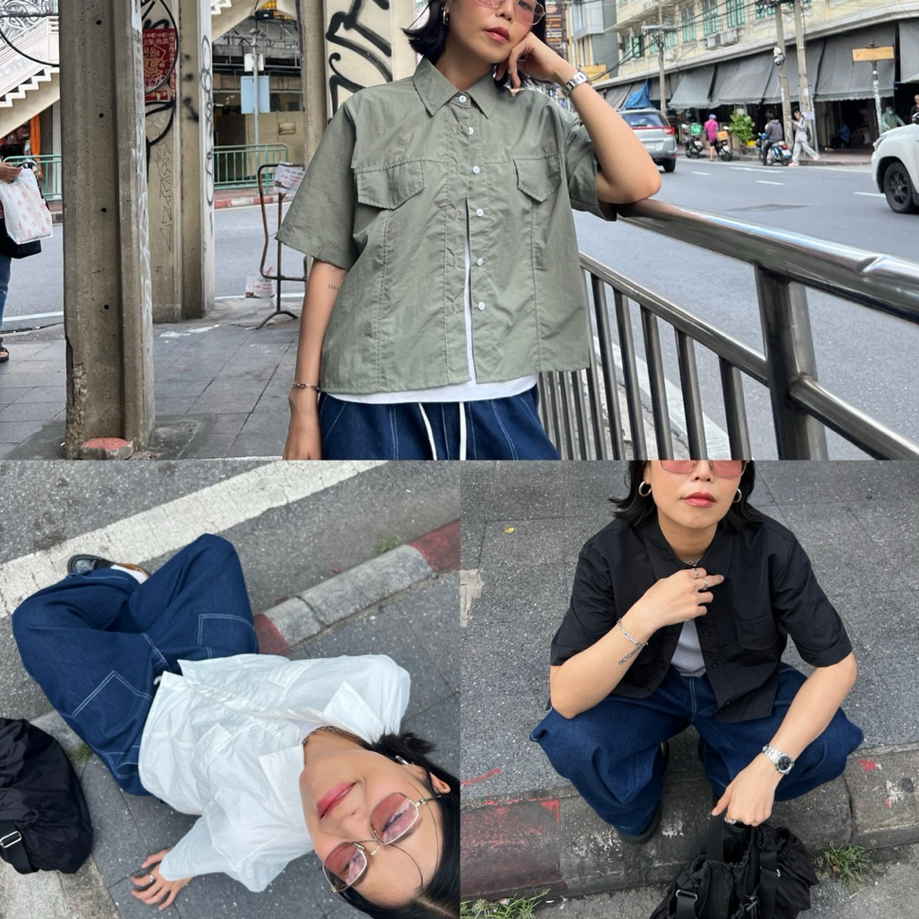 Nylon cropped shirt เสื้อเชิ้ตครอปเนื้อผ้าไนลอน